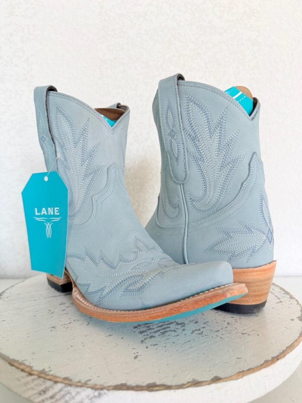 Lane Boots LEXINGTON Blue Cowboy Booties Womens 6.5 Western Leather Short Ankle